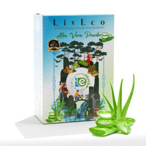 Pure LivEco Aloe Vera Powder - natural skincare remedy for hydrated, rejuvenated skin. Soothes irritation, reduces acne, and promotes healing.
