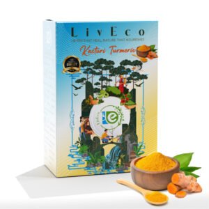Pure Organic LivEco Kasturi Turmeric Powder - natural skincare remedy for radiant, blemish-free skin. Brightens complexion, reduces acne, and fades dark spots.